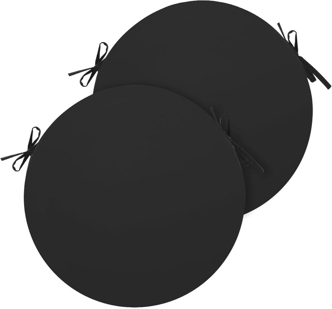 Outdoor Bistro Chair Cushions Set of 2, 15" D x 3" H Round Chair Cushions Waterproof and Fade Resistant Chair Cushion Pads with Non-Slip Ties and Removable Covers for Garden, Black