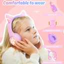 Riwbox CF9 Cat Ear Kids Bluetooth Headphones with LED Light Up,Safe 85dB Volume Limit,Built-in Mic&Boom Mic for Calls,Kids Wireless&Wired Headphones for Tablet/Airplane/School/Online Learning (Purple)