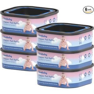 6 Pack Jumbo Square Bags Refill Compatible with Diaper Genie Compact, Select Pails (Not Fit Classic), Max Odor Control, Disposal Bag Refills with Continuous Film, Hold Up to 810 Newborn-Sized Diapers