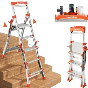 LANBITOU 5 Steps Aluminum Portable Folding Ladder for Stairs Home 330lbs