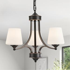 3 Light Farmhouse Chandelier with Milk White Frosted Glass Shades Black Dining Room Light Adjustable Height Ceiling Hanging Light Fixtures for Dinner Table, Kitchen Island, Entryway, Small-3 Light