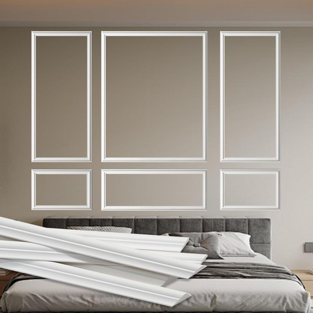 6-Frame Pre-Cut Wall Molding Kit, Premade Accent Wainscoting Panels for Living Room, Bedroom, Chair Rail Moulding Trim (Style 1), Paintable White 