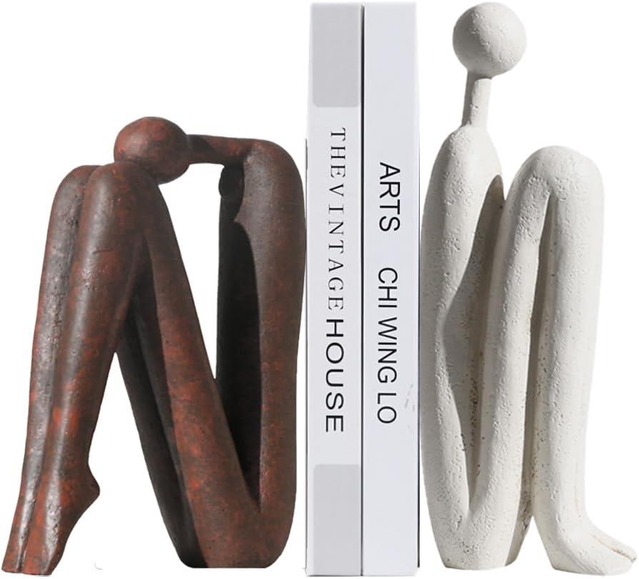Decorative Bookends for Heavy Books, Thinker Statue Book Holders for Shelves & Office Desk, Abstract Decor Aesthetic Book Ends Stoppers, Modern Bookshelf Decoration
