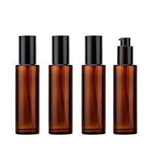 4Pcs 60ml Amber Lotion Pump Bottle Refillable Empty Glass Bottle Travel Size Cosmetic Containers for Liquid Soap, Shampoo, Conditioner, Serum