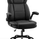Ergonomic Executive Chair with High Back Headrest, PU Leather Executive Desk Chair - Padded Flip-Up Armrests, Lumbar Support, Swivel Computer Chair for Home Office & Gaming, Black