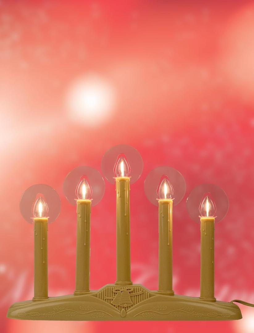 Hobbynors Electric Window Candles, 5-Light Christmas Candelabra with Warm Glow Bulbs - Classic Taper Design for Windowsill Holiday Decor, Vintage Style Plug in Flameless Candle Light