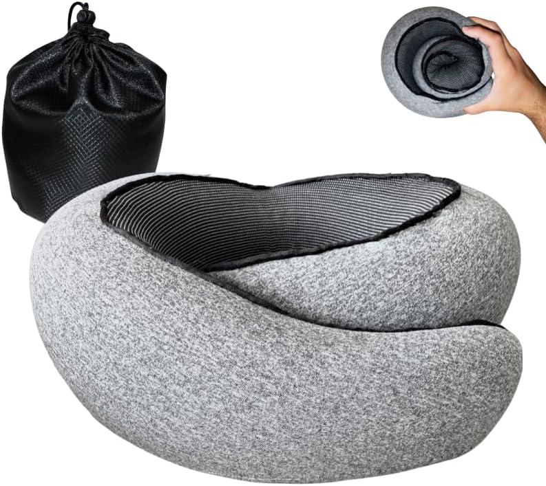 ELEVATED HOME & TRAVEL 2025 Neck Pillow Airplane for Sleeping | Pure Memory Foam Travel Pillow for Airplanes | Compact 360 Support | Washable Cover | Airplane Travel Essentials | Travel Neck Pillow
