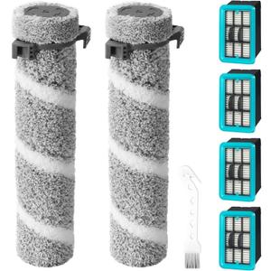 4111A 4109 Brush Roll Filter Replacement Kit for Bissell CrossWave Edge Cordless Multi-Surface Hard Floor Cleaner Wet Dry Vacuum, 4 HEPA Filters, 2 Brush Roll, 1 Cleaning brush, 1640897, 1648660
