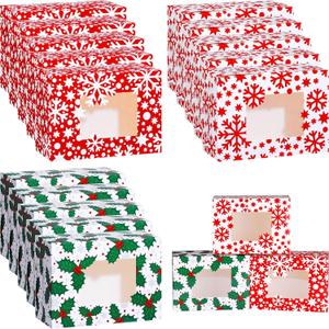 Tenceur 60 Pcs Christmas Cookie Boxes with Window Bulk Christmas Snowflakes Bakery Gift Boxes 8.3 x 5.9 x 3.7 Inch Holiday Cupcakes Boxes for Pastries, Donuts, Treat and Xmas Party Favor