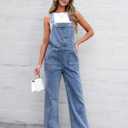 luvamia Jean Overalls for Women Straight Wide Leg Baggy Stretchy Denim Bib Adjustable Strap Casual Jumpsuit Loose Fit (Blue, L)