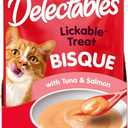 Delectables Lickable Treat Bisque Wet Cat Treat with Real Tuna & Salmon, Food Topper, Hydrating, Grain-Free, No Fillers, No by-Products, No Added Preservatives, 1.4oz Pouch, 12ct, Best By: APR 09 2026