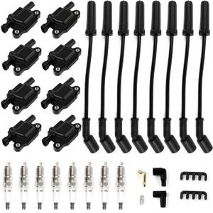 Set of 8 UF413 Square Ignition Coils Pack & Spark Plugs & Wires Set Fit for Chevy Silverado for GMC Envoy Sierra Yukon for Cadillac Escalade CTS Savana 4.8L 5.3L 6.0L V8 12611424, 12570616