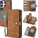 TwoHead for Samsung Galaxy S26 Ultra Wallet Case with Card Holder, Detachable Magnetic Phone Case for S26 Ultra,PU Leather All-Round Protective Phone Case Wallet with Wrist Strap(6.9 in,Brown)