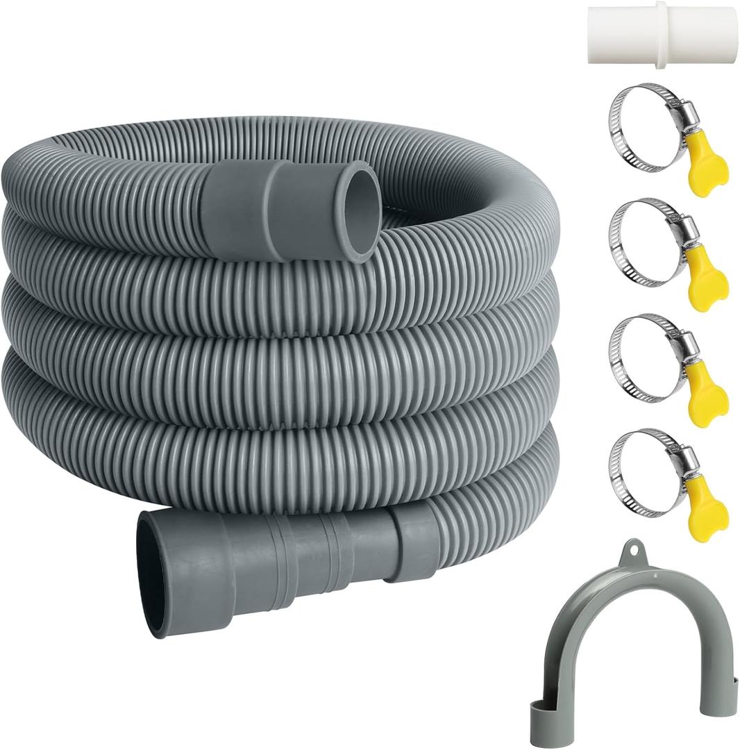 6.5FT Washing Machine Drain Hose, Universal Dishwasher Hose Extension Kit with 1 U-Bend Holder, 1 Extension Adapter and 4 Hose Clamps