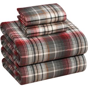 RUVANTI Flannel Sheets Full Size - 100% Cotton Double Brushed Bed Sheets Set, Deep Pockets 16 Inches, All Seasons Breathable & Extra Soft Full Sheets, Warm & Cozy, 4 Piece, Halloween Check