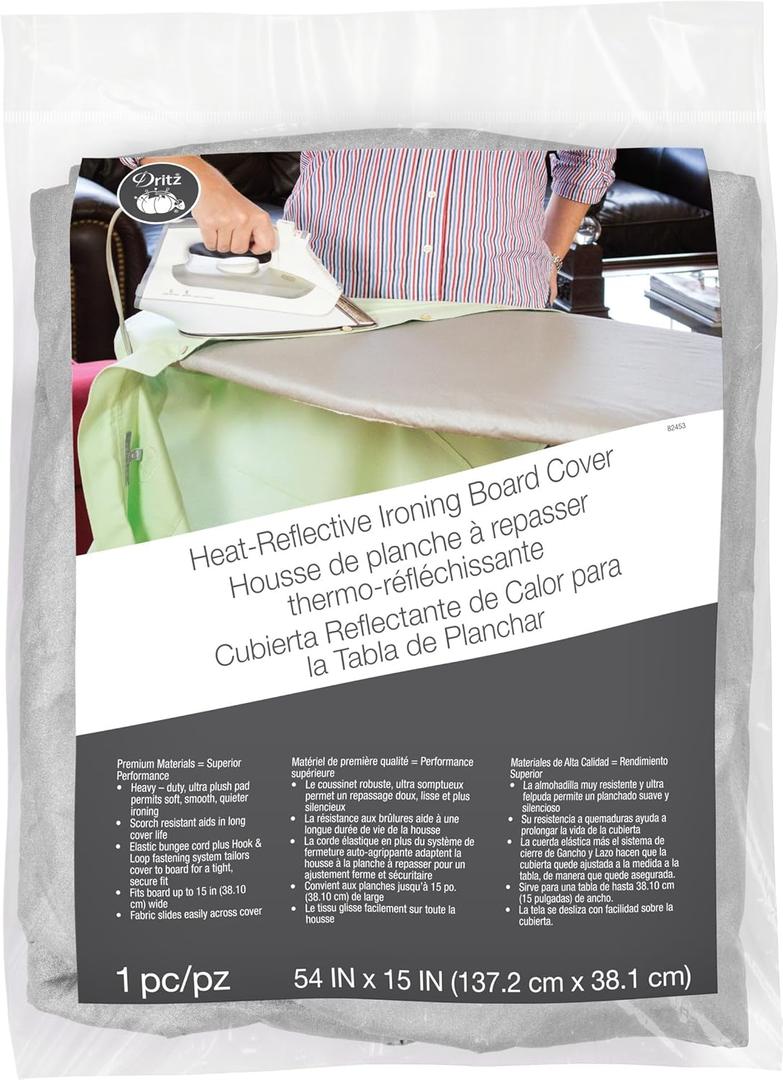 Dritz Clothing Care 82453 Heat Reflective Ironing Board Cover, 54 x 15-Inch,Silver