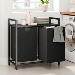 Kitstorack Laundry Basket Organizer, Laundry Hamper with Shelf & 2 Pull-Out Removable Bags, Dirty Clothes Hamper Organizer for Laundry Room Bathroom and Dorm, 2 x 11.8 gallons (44.5L) (Black)
