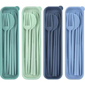 4 Sets Reusable Utensils Set with Case, Travel Utensils with Case, Reusable Utensils for Lunch Box Accessories, Portable Lunch Utensils Set for Travel Daily Use