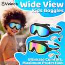Vvinca Swim Goggles, Kids Goggles with Earplugs& Nose Clip Wide View Anti-Fog/UV Swimming Goggles for Age 3-15 Boys Girls