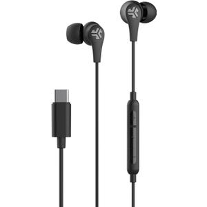 JLab JBuds Pro Signature Wired Earbuds, USB-C Connection, Music Controls, Universal Mic, Custom Fit with Cush Fins, Black