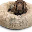 Best Friends by Sheri The Original Calming Donut Dog Bed for Large Dogs up to 100 lbs, Shag Faux Fur, Taupe, Large, 36" x 36"
