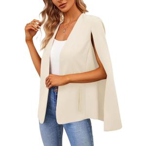 Women's Cape Blazer Split Long Sleeve Open Front Blazer Jacket Business Casual Suit Tops Cardigan Coats Apricot (L)