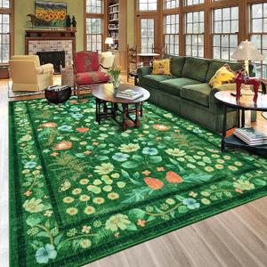 Area Rug for Living Room, Green Floral Area Rugs 5x7 for Bedroom, Non-Slip Vintage Carpet for Home Office Nursery Dining Room Kitchen