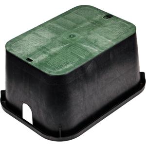 NDS 117BC* 15 in. X 22 in. Rectangular Jumbo Valve Box and Cover, 12 in. Height, Irrigation Control Valve Lettering, Black Box, Green Overlapping Cover, Black/Green