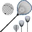 Telescoping Metal Lock Fishing Net Blue Aluminum Alloy Rubber Fish Net - Adjustable Length Lightweight Foldable Large Fishing Net with Handle Collapsible Extendable Fishing Accessories (Blue:3-section pole|length:63.7")