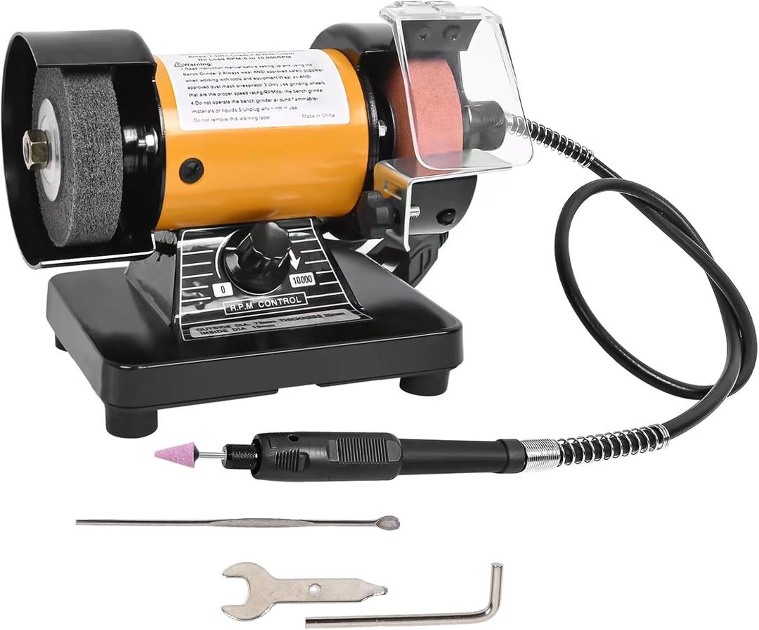 3" Mini Bench Grinder Polisher with 31" Long Flexible Shaft and Accessories, Variable Speed Dial 0-10000 RPM, 110V 150W Single Phase Motor