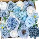 BSMYBO Dusty Blue Artificial Flowers Combo, Baby Blue Wedding Flowers Fake Floral Bulk Bouquets, Light Blue Flowers, Silk Rose Flowers for Wedding Bridal Shower Table Centerpieces & Home Party Decor