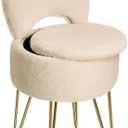 GREENSTELL Small Vanity Stool Chair with Storage and Folding Back, 13" x 13" x 17.7" Faux Fur Soft Ottoman for Teenager, 4 Metal Legs with Anti-Slip Feet, Furry Padded Seat for Makeup, Bedroom, Camel Missing Legs