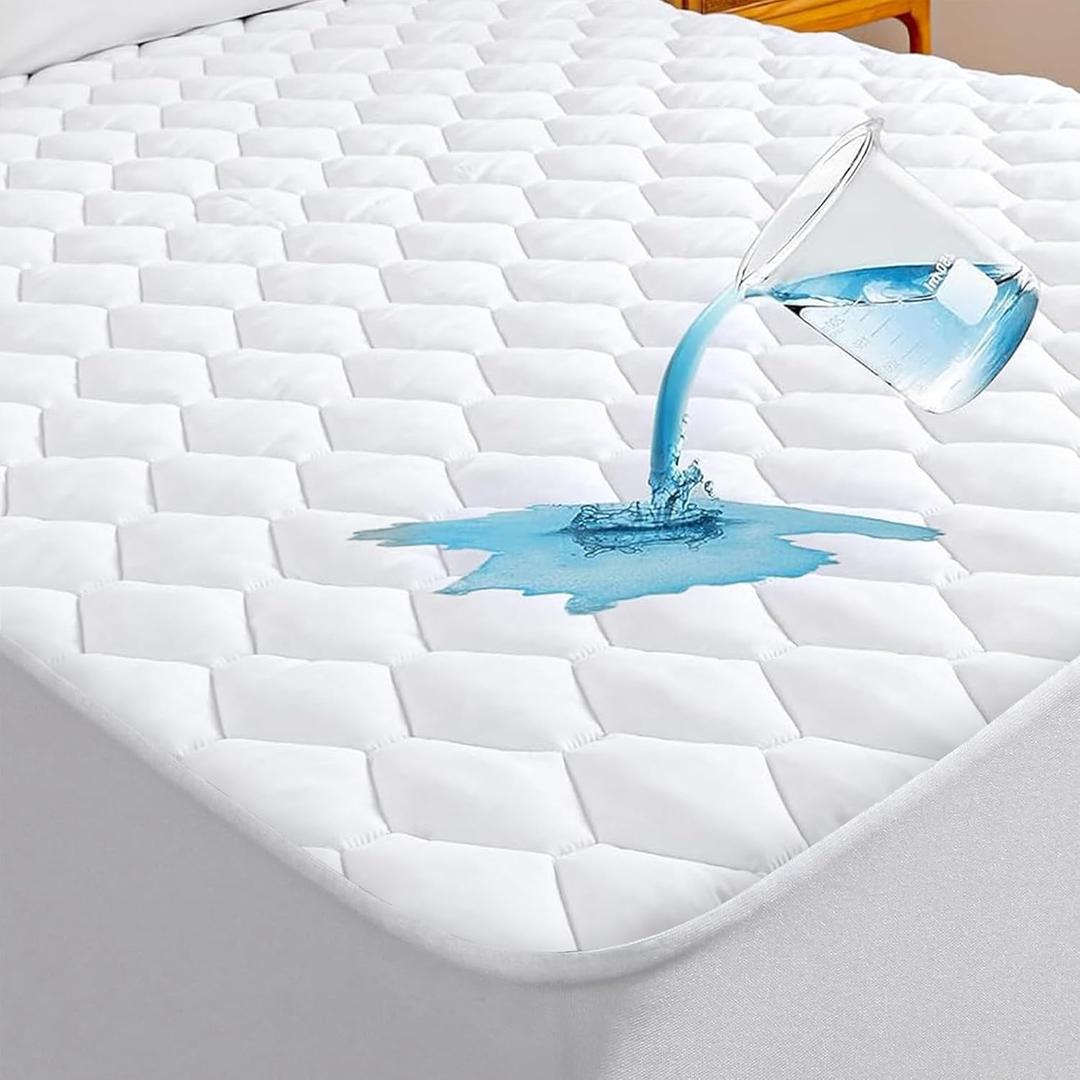King Size Waterproof Mattress Protector,100% Polyester Mattress Protector Breathable Bed Cover Noiseless Mattress Pad Cover with 6''-18'' Deep Pocket for Bedroom Home