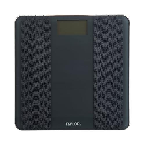 Taylor Glass Textured Paint Herringbone Design Digital Bathroom Scale, Gray, 5273274