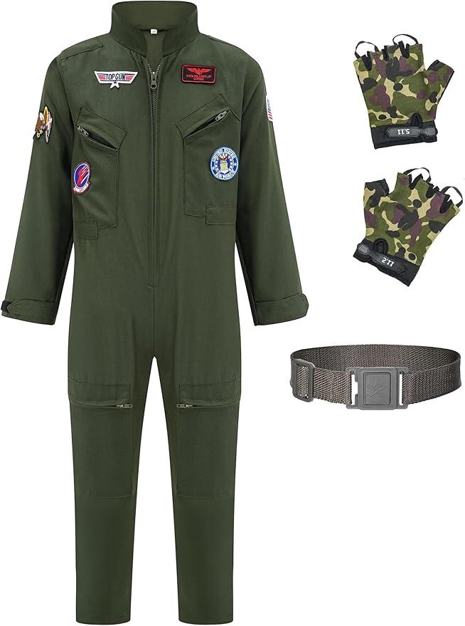 GZ-LAOPAITOU Kids Fighter Pilot Costume, Boys Air Force Flight Suit, Aviator Dress Up Costume for Halloween Cosplay 110