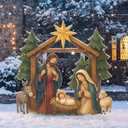 40" x 31" Large Christmas Metal Yard Stakes Christmas Garden Stakes Waterproof Xmas Outdoor Yard Decor with Stake for Xmas Holiday Lawns Outdoor Decor(Nativity Scene)