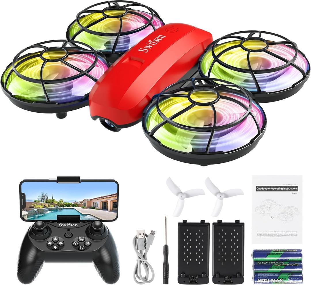 Swifsen Drone with Camera for Kids and Beginner, Birthday Gift Toy for Boys and Girl, Indoor Quadcopter Plane for Boy, Small Helicopter with Auto Hovering, 3D Flips, Headless Mode, 2 Batteries