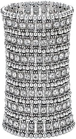 Szxc Womens Ballroom Rhinestone Stretch Cuff Bracelets Fit Wrist Circumference from 6.5" to 7.8" - Lead & Nickle Free
