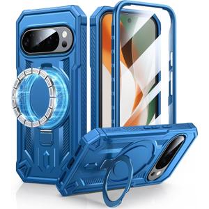 FNTCASE for Google Pixel 10-Pro-XL Case: for 9 Pro XL Case with Ring Holder Magnetic Kickstand Military Grade Shockproof Protective Rugged Cell Phone Cover 5G - 6.8 Inch (Blue)