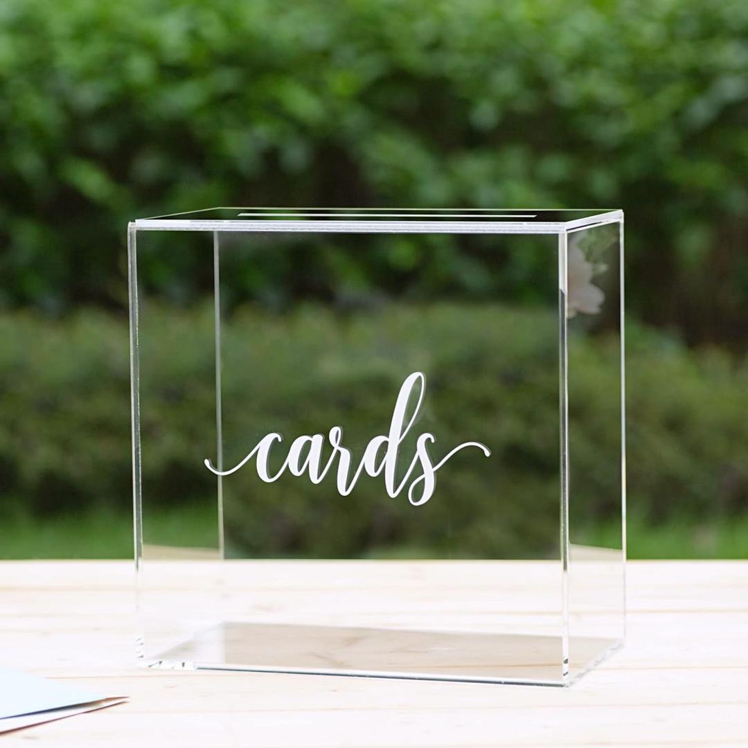 UNIQOOO Frosted Acrylic Wedding Card Box with Slot, Large 10x10x5.5 inch w/White Print | Wedding Receptions Wishing Well Money Box, Birthdays, Memory Box, Suggestion Boxes, Acrylic Ballot Box
