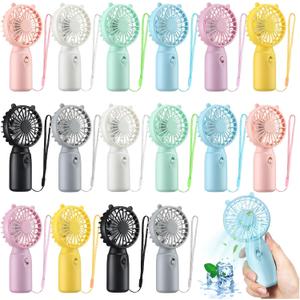 Glooglitter 16 Pcs Mini Portable Fans Bulk Handheld Battery Operated Fan with Lanyard for Makeup Eyelash, Cooling Lightweight Pocket Personal Fans for Wedding Outdoor Use (8 Mixed Colors)