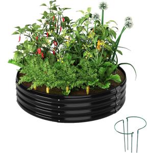 Galvanized Metal Planter Round Raised Garden Bed Kit for Gardening Outdoor2x2x1ft Grow Garden Box Raised Flower BedRound Galvanized Planter Outdoor Metal Fire Pit Ring Black (2x2x1FT1pcs)