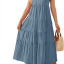 ZESICA Women's Summer Sleeveless Dress Casual Backless Loose Flowy Tiered Sundress Beach Cover up Tank Dresses (Blue, M)