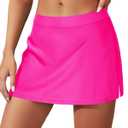 Women Mid Rise Swim Skirt - Bathing Suit Skirt with Built-in Bikini Bottom Swim Skort Swimsuit Bottoms 2025 (Large, Hot Pink)