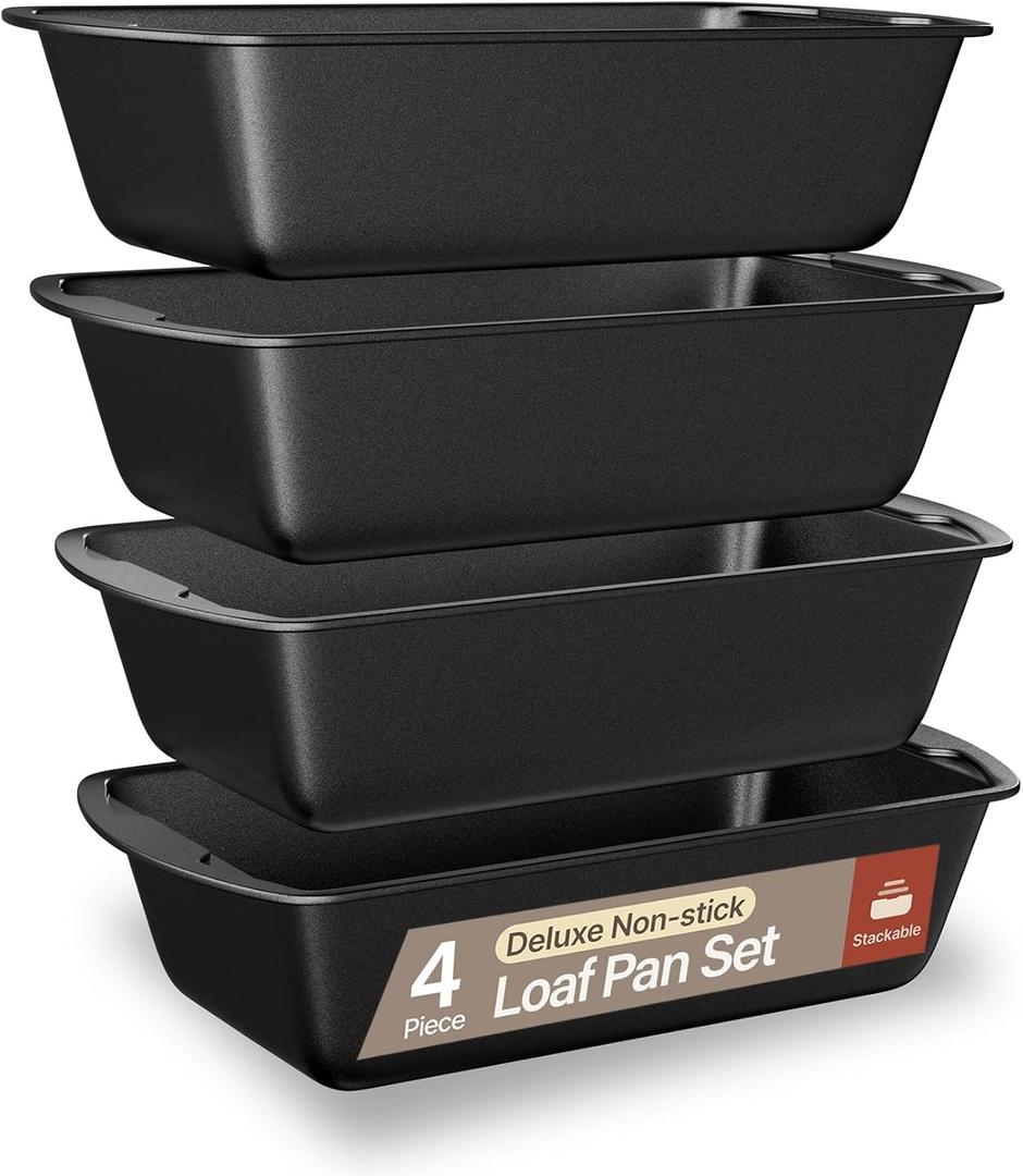BAKKENMASTER Loaf Pan Set 4-Piece - Deluxe Nonstick Carbon Steel Bakeware for Perfect Bread and Cakes  Dishwasher Safe, Premium Pans for Home Baking (Gray)