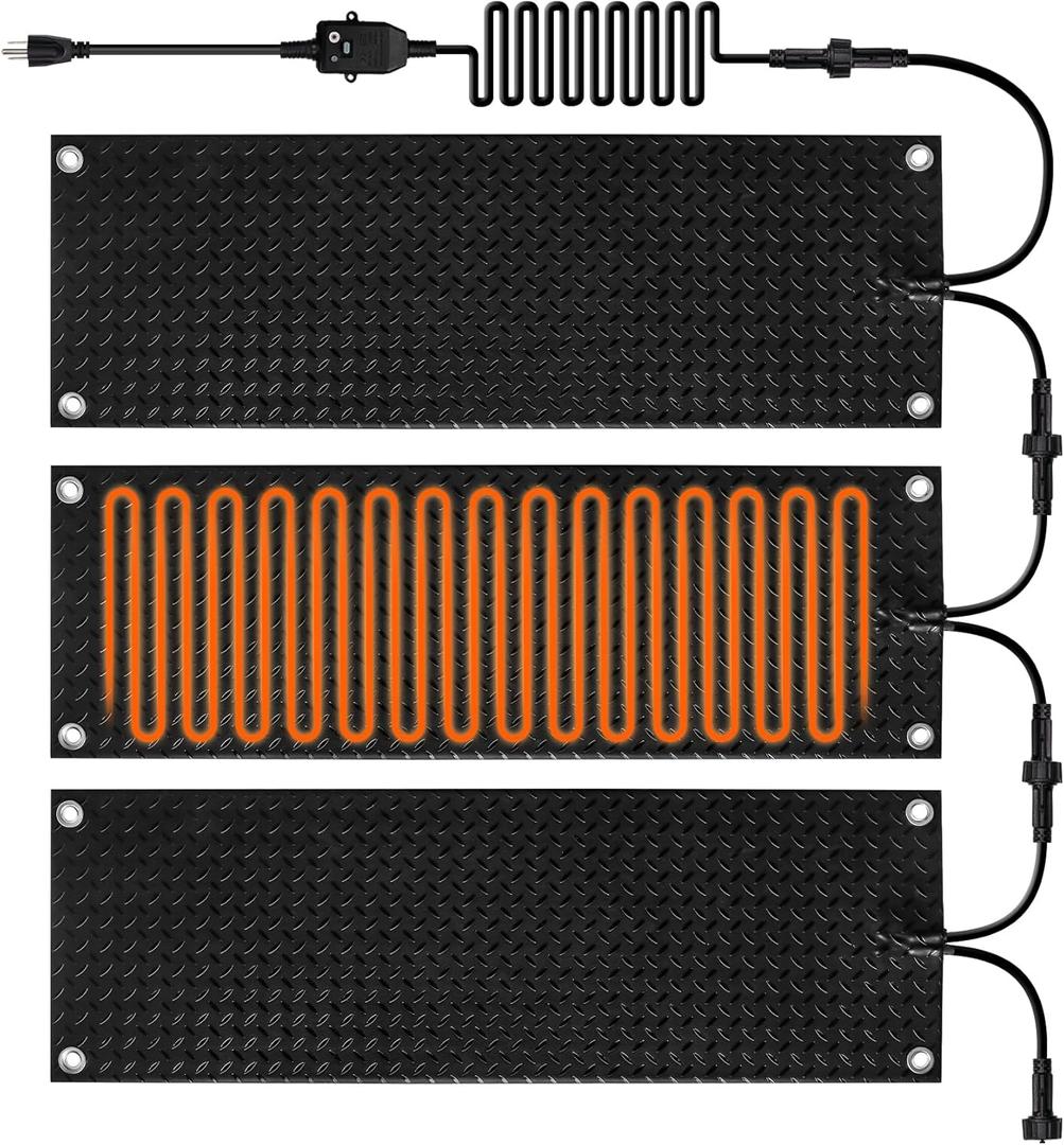 Heated Snow Melting Mats 3 Pack 10" x 30",Upgraded Anti-Slip Electric Snow Walkway Outdoor Mats,Winter Ice Heat Rubber Mat for Stairs Steps Floor (10" x 30" 3PCS)