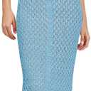 Saodimallsu Womens Halter Crochet Cover Up Fringe Sexy Backless Sleeveless V Neck Collared Vacation Beach Maxi Dress (Medium, Blue)