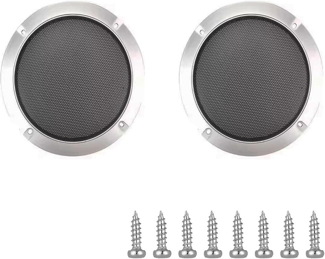 8" Universal Speaker Grille Mesh Cover, Round Decorative Ring Woofer Protection Grille Protective Cover for Cars Home Stereo DIY Accessories Silver with 8Pcs Screws - (2 Pcs)