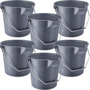 Didaey 6 Pcs 2.5 Gallon Bucket for Cleaning Plastic Heavy Duty Clean Bucket with Handle and Spout Industrial Storage Container(Grey) (Gray)