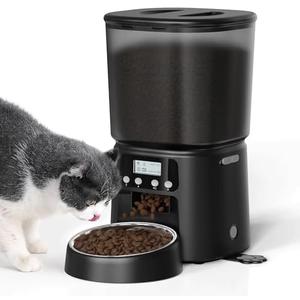Petrice Automatic Cat Feeder, 4L/16Cups Cat Food Dispenser with Stainless Steel Bowl Programmable 30 Portions 6 Meals per Day, Timed Pet Feeder for Kitty Small Dogs with 10S Voice Record, Black